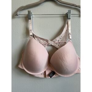 Pure Beauty Pink Full Coverage Lace Underwire Overbust 40C Butterfly Back Cross